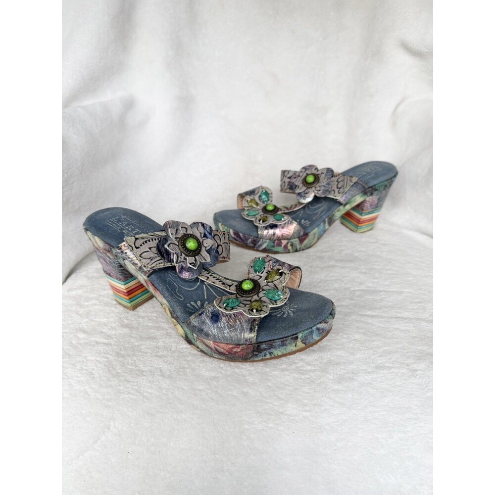 L'Artiste Spring Step Floral Platform Block Heel Sandals Womens 38 (7.5-8)